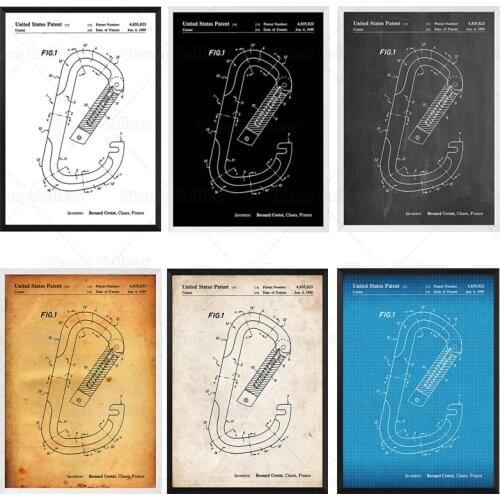 Climbing Karabiner 1989 Patent Blueprint Poster Canvas Painting Print Wall Décorcanvas painting with frame