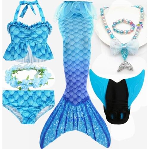 Hot Girls Mermaid Tail Bikini With Monofin Flipper Costume Children Swimsuit Fantasy Halloween Birthday Gifts Children Dress