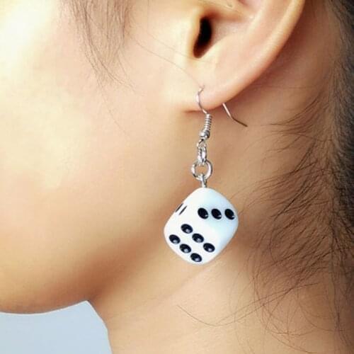 Fashion 3D Dice Earring Pendant Tassel Casino for Women Black White Personality Fun Jewelry Gift Dice Earring