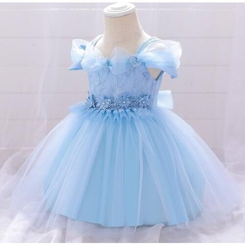 New Infant Baby Girl Dress Petals Tulle Baptism Dresses for Girls 1 Year Birthday Beading Party Wedding Baby Clothing
