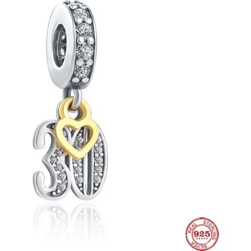 New Original Silver Color 30 Celebration Birthday Pendant Diy Bead Fit European Pandora Charms Bracelet Bangles Diy Jewelry P765
