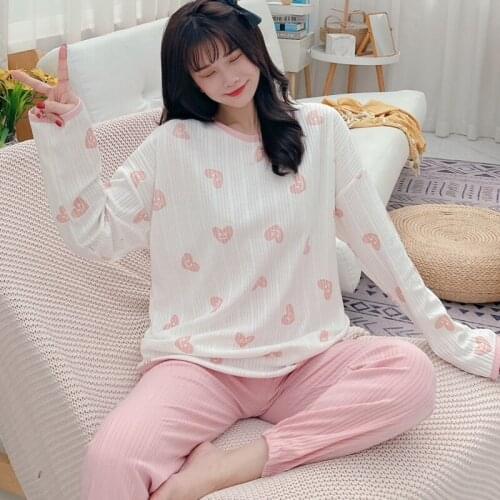 2021 Autumn Cotton Print Long Sleeve Outfits Pajama Sets for Women Cute Sleepwear Suit Pyjama Homewear Pijama Mujer Home Clothes
