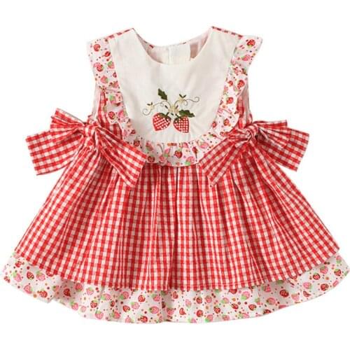 Baby Girl Dress Toddler 0-4 Years Birthday Party Costumes Kids Baby Girl Summer Strawberry Print Dress Infant Christmas Dress