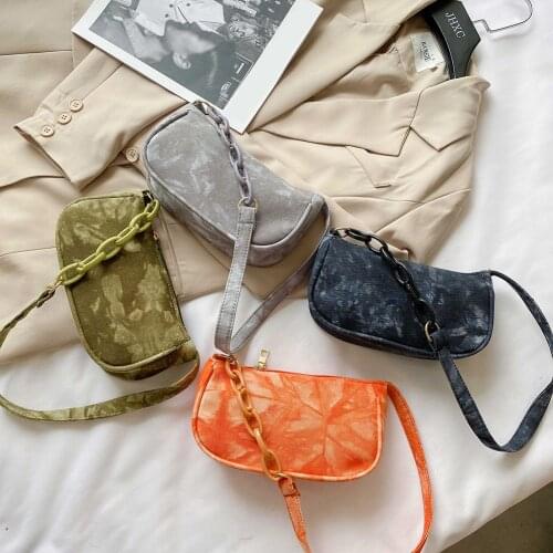 Casual Nylon Underarm Handbag Women Tie Dye Printed Shoulder Bags Fashion Female Street Travel Chain Belt Purse Clutches