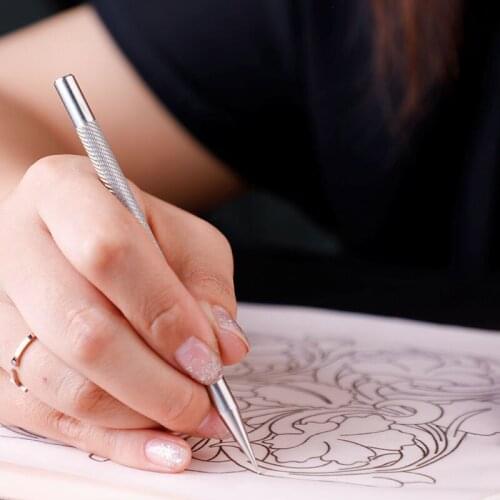 Leather Carving Line Drawing Pen Positioning Line Tool Stroke Stylus Manual DIY Leather Round Scalp Art Pressure Eraser Drawing