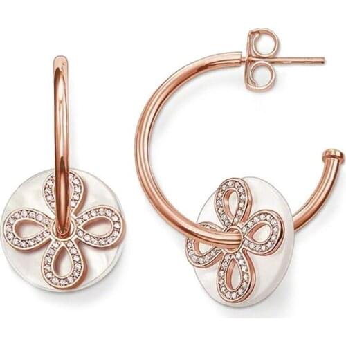 Rose Gold Color Love Knot & Shell Disk Hinged Hoop Creoles Earrings, Fashion Thomas Style Glam Earring Ts Jewelry Gift for Women