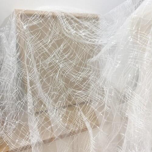 1meter Sequined mesh wedding dress base lace fabric, veil high-definition lace fabric accessories