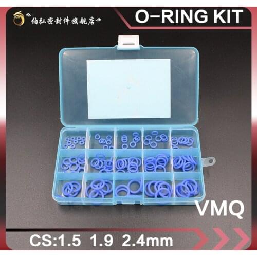 Blue silicone rubber 125pcs O-ring seal CS1.5/1.9/2.4mm VMQ gasket waterproof high temperature environmental protection toolbox