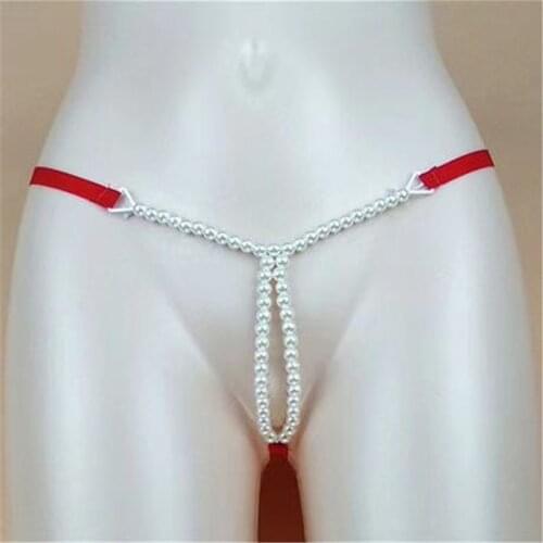 Japanese pearl thong womens sexy transparent lace bead open t-pants one belt womens underwear jewelry gift