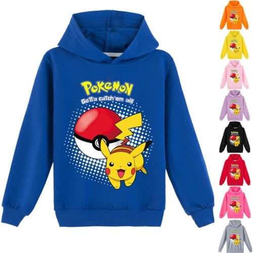 2-16Years Baby Boys Hoodies Pikachu Pokemon Hoodie Kids Spring Clothes Toddler Girls Causal Outwear Cartoon Sweater Tops