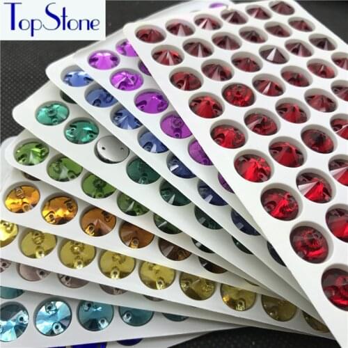 Topstone 10mm Round Rivoli Rhinestone Sew On Stone Sewing Glass Crystals 2 Holes for dress Garment Jewelry