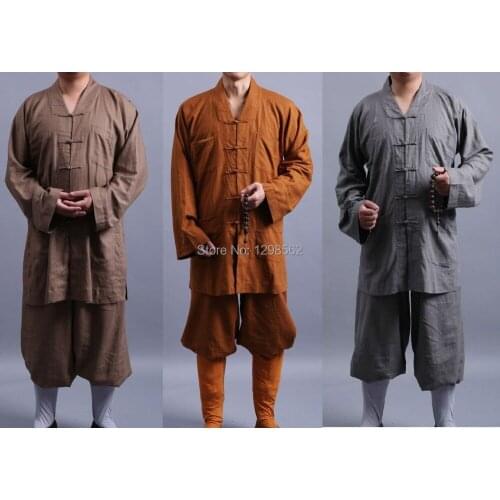Unisex top quality cotton&linen Buddhist shaolin monks uniforms zen lay meditation suits buddha clothing Spring&Autumn