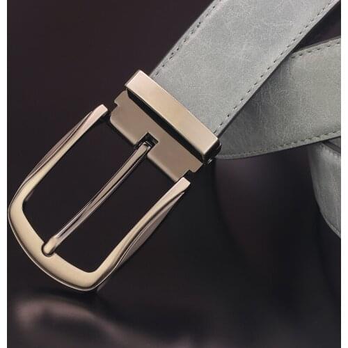 High quality pin buckle genuine leather fashion designers belt men casual luxury strapgray Cowskin young men ceinture homme
