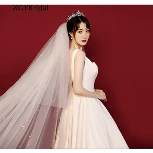 Pearl Plain Yarn Bridal Veils New Arrival Super Long 3 Meter Trailing Headdress White Ivory Wedding Veil