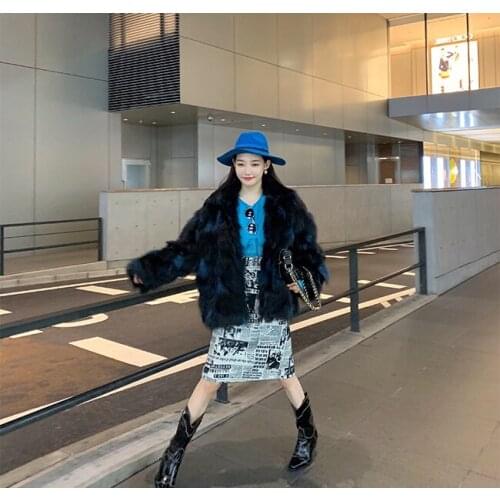 New genuine real natural fox fur coat womens fashion loose style English collar warm winter waistcoats custom big size