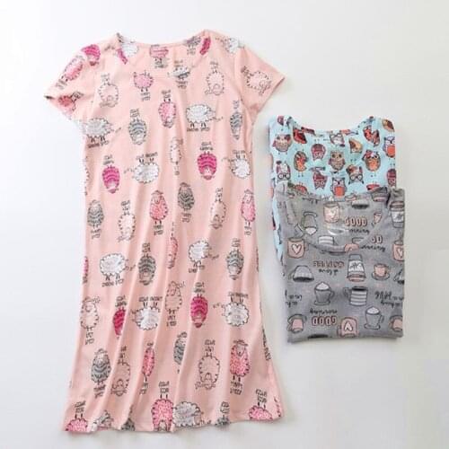 Nightshirt female casual home clothes loose cotton sleepwear dress summer nightgown women cartoon print cute night wear shirt