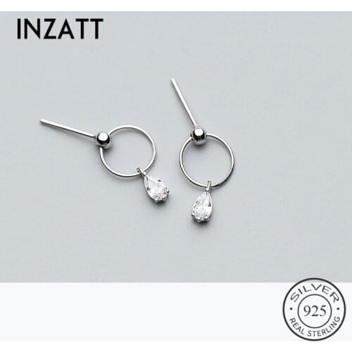 INZATT Romantic Real 925 Sterling Silver Round Water Drop Shape Drop Earrings Exquisited Zircon Women Fine Jewelry Accessories