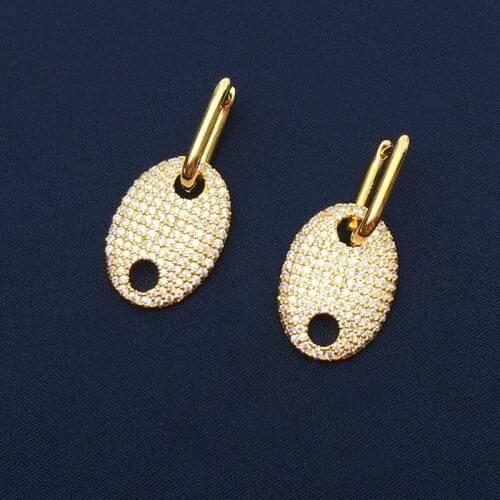 SLJELY High Quality Fashion Real 925 Sterling Silver Yellow Gold Color Paved Grain De Cafe Sailor Earrings Women Brand Jewelry