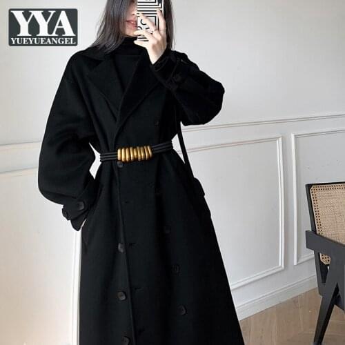 New Fashion Autumn New Women Long Woolen Blends Coat Ladies Winter Double Breasted Loose Fit Wool Overcoat Elegant Trench Coats