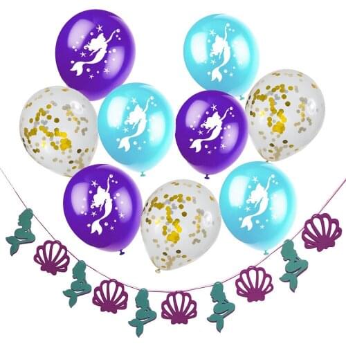 1set Cartoon Mermaid Latex Balloon Flag Set DIY Gold Confetti Ballons Kids Birthday Party Baby Shower Festival Home Decor