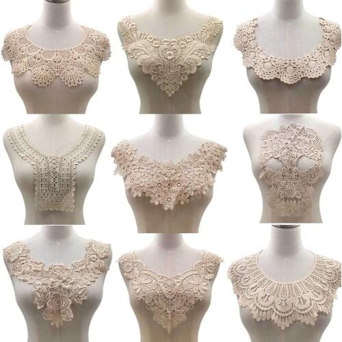 1pc Beige Floral Lace Necklin Collar Fabric Trim DIY Embroidery Lace Dress Accessories Applique Sewing Craft