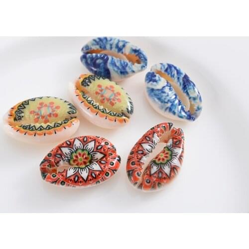 Charm 10-40Pcs 3 Colors Mixed Oval Painted Natural Sea Shells Conch Beads For Jewelry Making DIY Necklace Bracelet Accessories