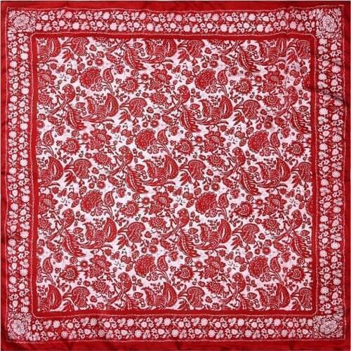 100% Silk Scarf Women Scarf Chinese Paper Cutting Art Hot Hijab Middle Square Silk Scarf 2019 Female Big Bandana Gift for Lady