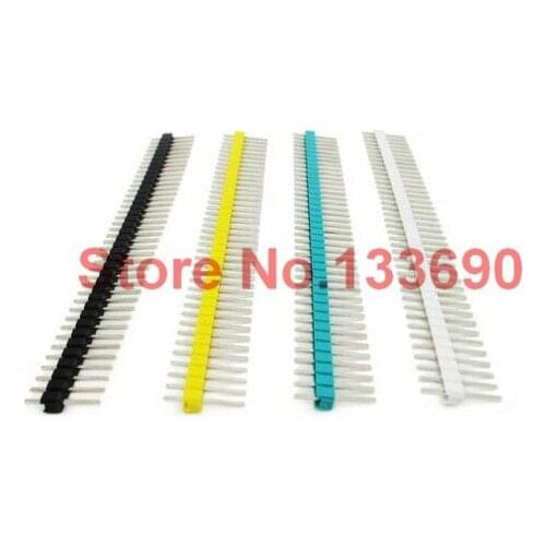 100pcs/lot 2.54mm Blu+Black+Yellow+White Single Row Male 1X40 Pin Header Strip Gold-plated ROHS,NEW
