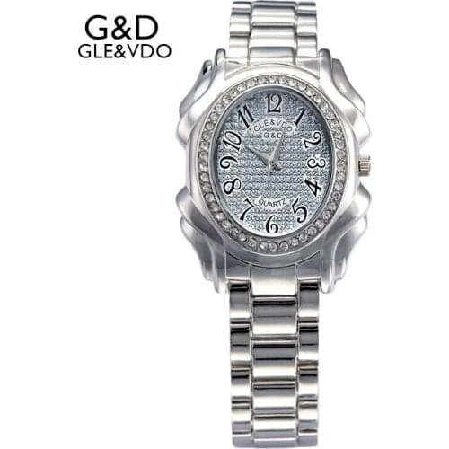 2017 G&D GLE&VDO Brand Luxury Womens Watches Silver Womems Bracelet Watches Fashion Rhinestone Ladies Dress Watch reloj mujer