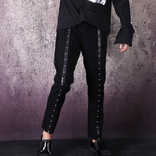 2020 Spring Black Hip Hop rivet feet pants Joggers men nine pants casual pants nightclub singer hair stylist Harem Pant