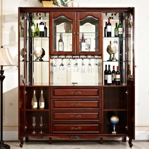 American Living Room Solid Wood Storage Glass Door Display Cabinet European-style Household Four-door Wine Cabinet Assembly