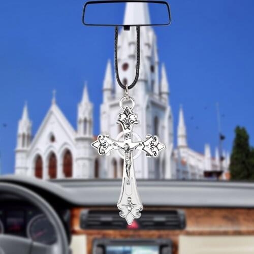 Car Pendant Archaize Jesus Crucifix Cross Ornaments Charms Rearview Mirror Decoration Hanging Auto Decor Cars Accessories Gifts