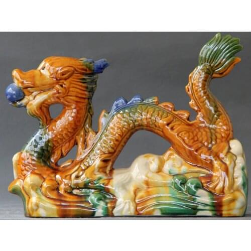 Pure Handmade, Ceramics Tang Tri-color, dragon Decorations, Exquisite Crafts Decorations