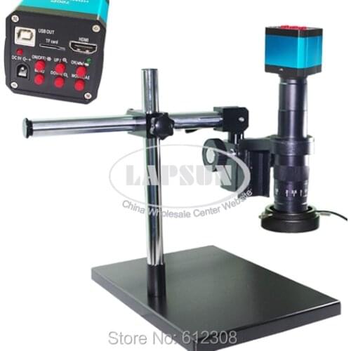 14MP 1080P HDMI HD USB Digital Industry Video Microscope Camera Set + Boom Stereo Table Stand + 180X C-MOUNT Lens+ 144 LED Light