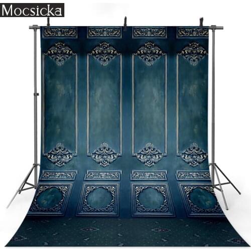 Retro Door Art Photographic Background for Photo Studio Blue Wall Old Master Birthday Portrait Background Professional Props
