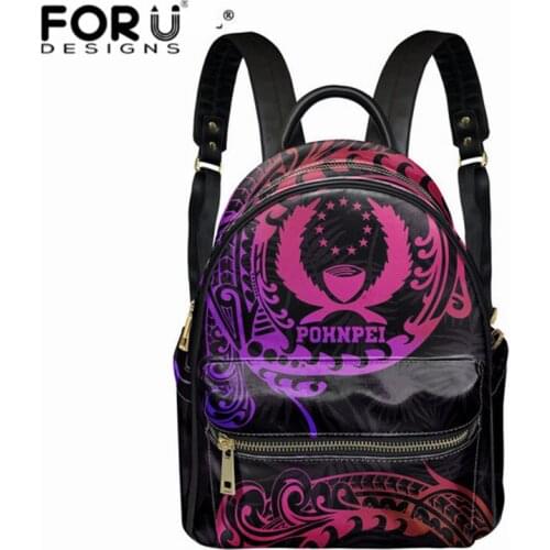 FORUDESIGNS Women Fashion Pohnpei Backpack Polynesian Tribal Print PU Leather Backbag Durable Travel Purse Rucksack Mochila