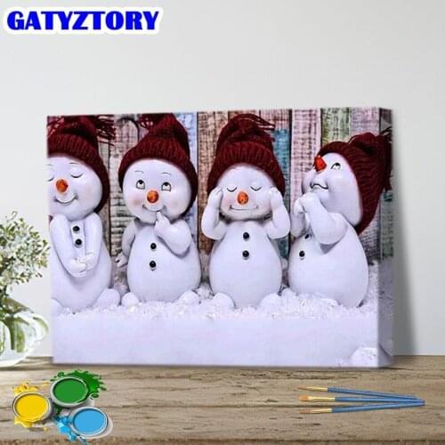 GATYZTORY Picture By Numbers Cute Snowman Kits For Adults Children Winter Oil Painting HandmadeDIY Gift For Kids Bedroom Wall De