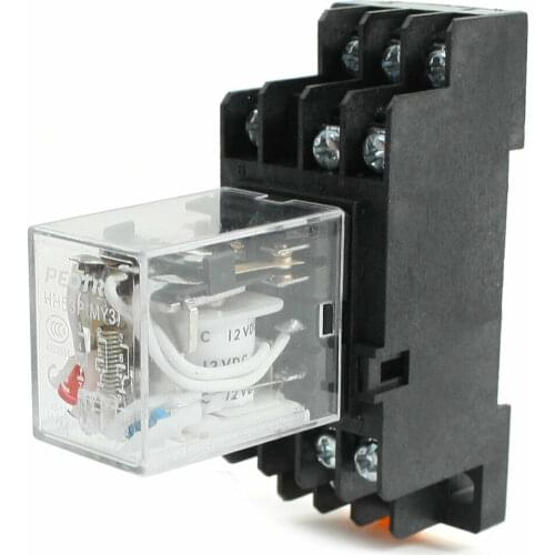 DC12V Coil 3PDT 11Pin 3NO 3NC DIN Rail Electomagnetic Relay w Socket