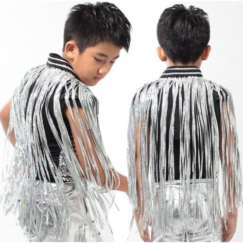 2020 Sequins Tassel Jacket Jazz Dance Costumes For Boys Childrens Ballroom Hip Hop Clothing Stage Performances Outfits DQS2795