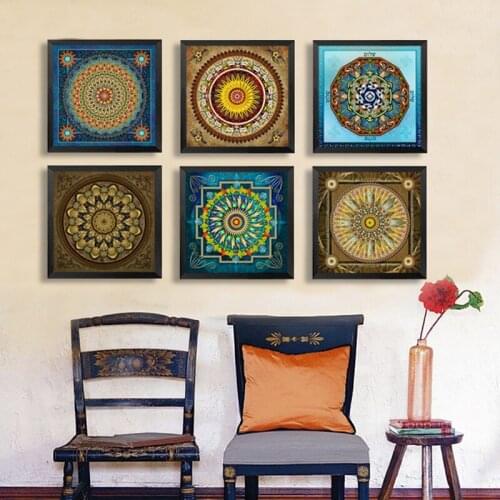 Mandala Ornament Thangka Yoga Canvas Painting Vintage Print Poster Art Canvas Painting Wall Pictures Living Room Decor No Frame