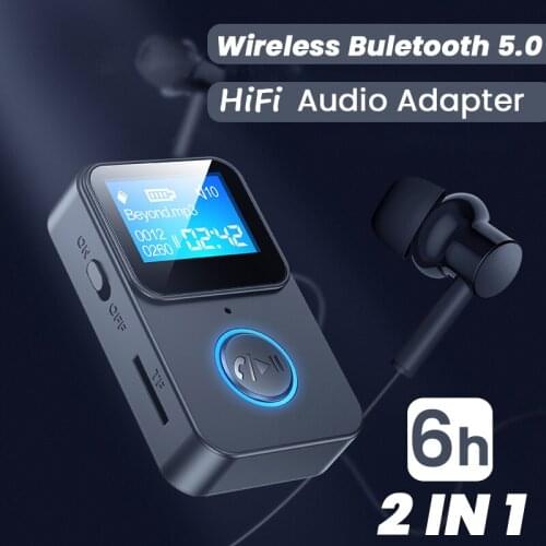 Mini Wireless 5.0 Bluetooth Adapter Audio Receiver Transmitter 2 In 1 3.5mm Jack With LCD Display Support TF Card For Phone Car