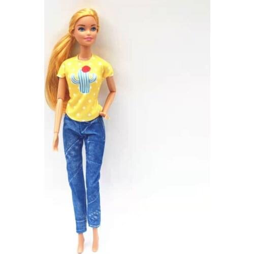 11.5" Fashion Yellow Flower Shirt Ruffled Sleeve Shirt Pants 1/6 BJD Doll Clothes Set For Barbie Accessories Outfits Kid DIY Toy