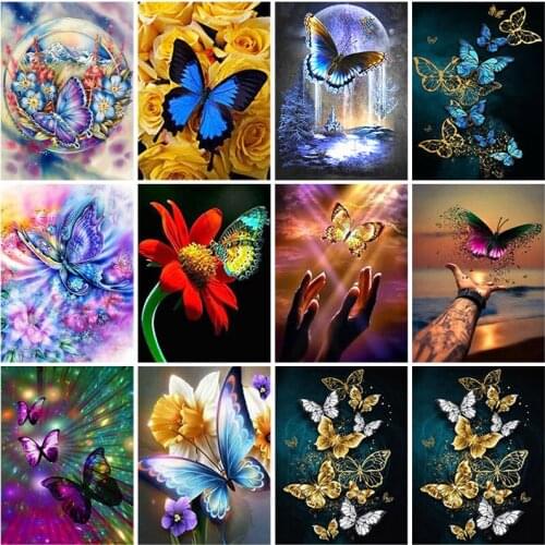 Diy Butterfly 5D Diamond Painting Full Square Drill Cross Stitch Rhinestone Floral Diamond Embroidery Mosaic Home Decoration