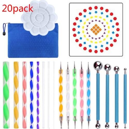 20pcs/set Mandala Dotting Pen Tools Set for Nail Art Painting Craft Stencil Paint Tray