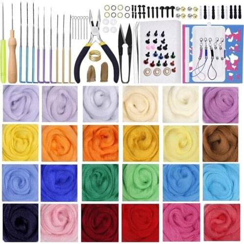 LMDZ 24 Colors Needle Felting Wool Felt Tool Kit Wool Roving Yarn Felting Needles Felting Foam Mat Wool Felting Craft Supplies