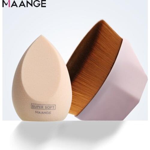 MAANGE 1/2 Pcs Makeup Brush with Sponge Set Foundation Brush Beauty Powder Concealer Blending Brush Dry or Wet Sponge Puff Tools