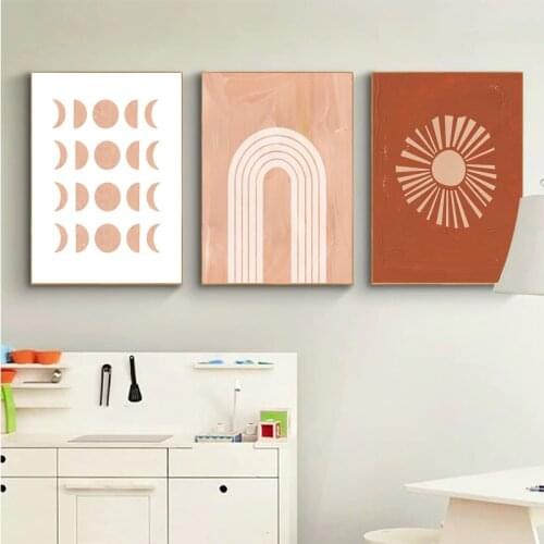 Sun Moon Baby Nursery Wall Art Boho Rainbow Canvas Posters Prints Cartoon Painting Nordic Kids Room Picture Baby Bedroom Decor