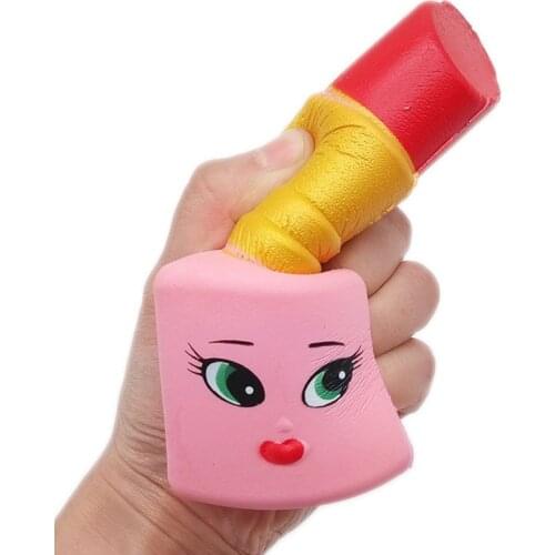 New Wholesale Soft Beauty Lipstick Squishy Slow Rising Squeeze Relieve Stress Toy Funny Toy Elastic Decompression Gift