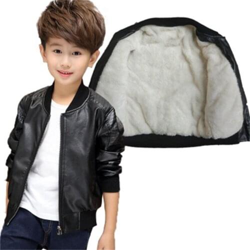 New Arrived Boys Coats Autumn Winter Fashion Korean Childrens Plus Velvet Warming Cotton PU Leather Jacket For 6-15Y Kids Hot