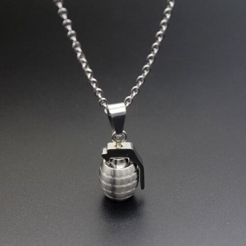 Hiphop Silver Color Titanium Stainless Steel Sports 3d Hand Grenades Bombs Pendant Necklaces for Women Men Jewelry Party gift